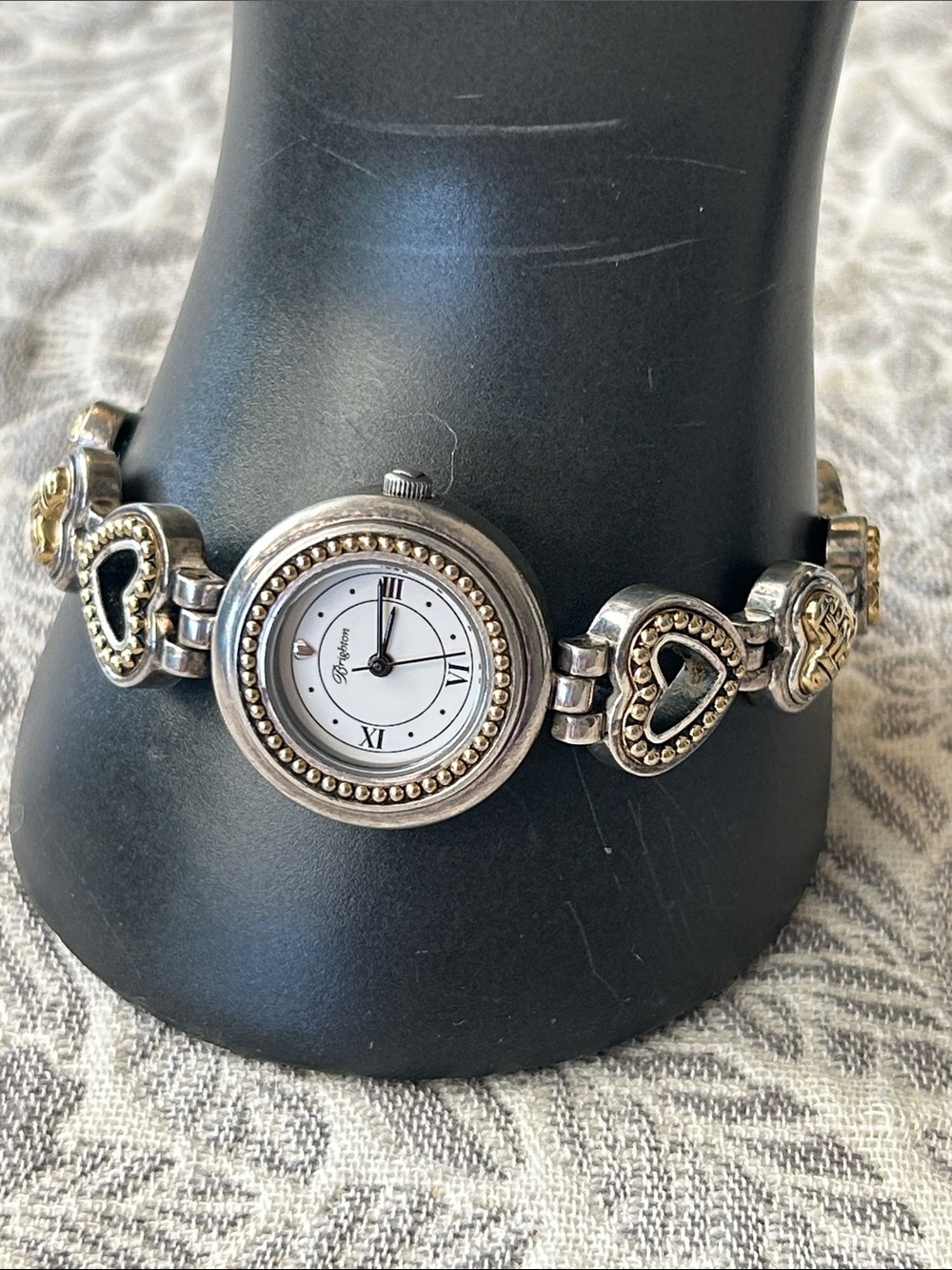 Vintage Brighton Genoa Heart Charm Toggle 2 Tone Bracelet Watch. New Battery